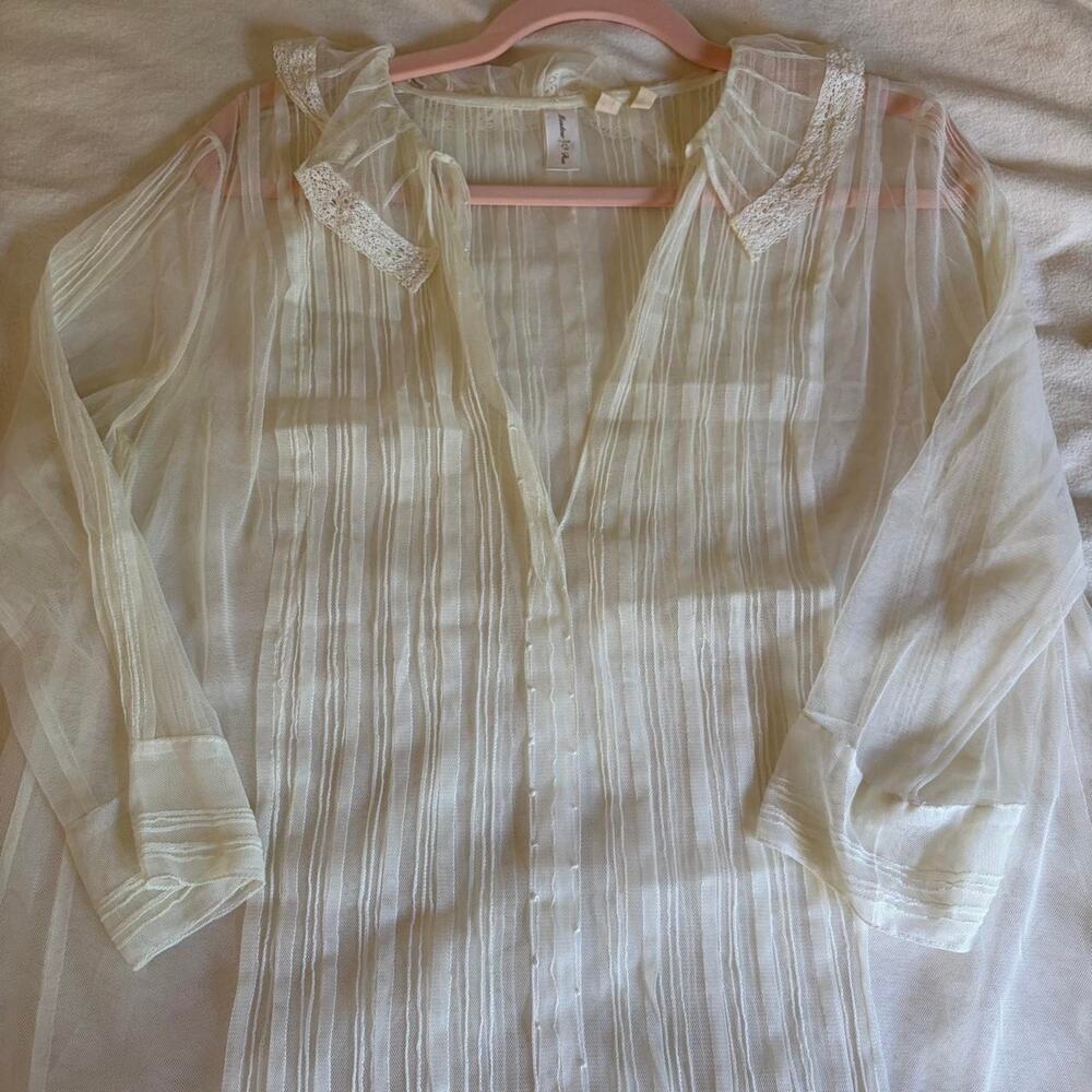 ANTHROPOLOGIE MEADOW RUE MESH BLOUSE WHITE